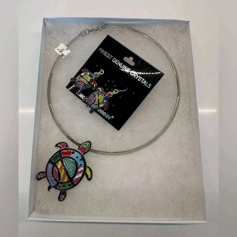 Sea Turtle Art Deco Necklace and Earrings from Vero Beach nautical New